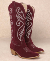 Mi.iM Women's Embroidered Western Boot in maroon - women's shoe - detail view