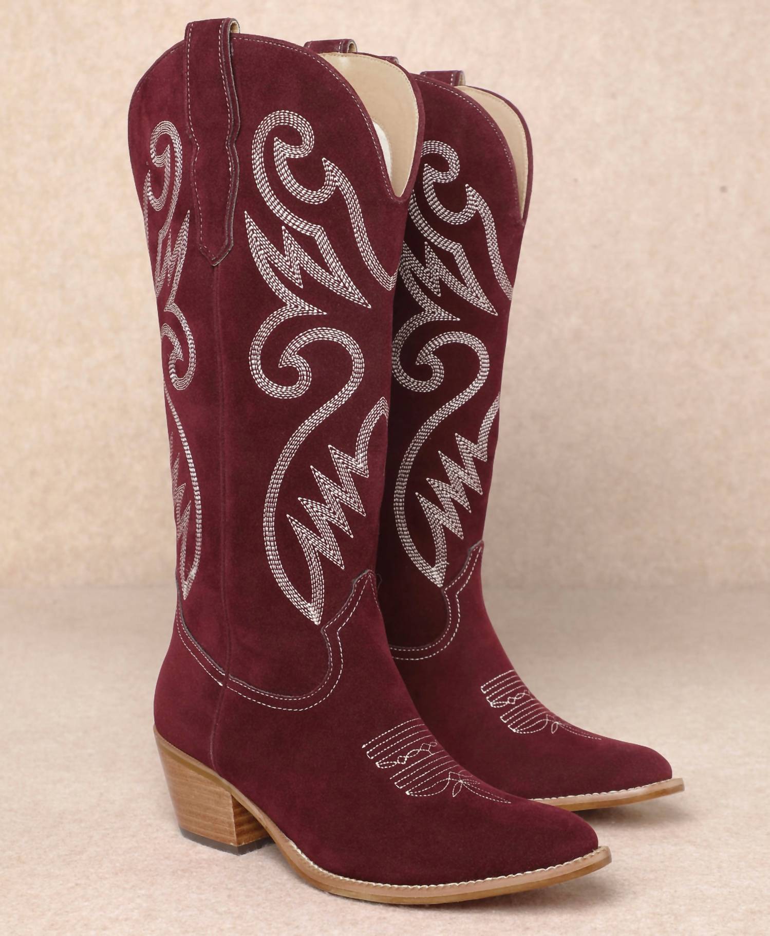 Mi.iM Women's Embroidered Western Boot in maroon - women's shoe - detail view