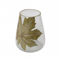 Creative Co-Op - Blown Glass Hurricane with Pressed Leaf