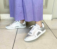 PIERRE HARDY Women's Start Sneakers in metallic silver white - women's sneaker - detail view