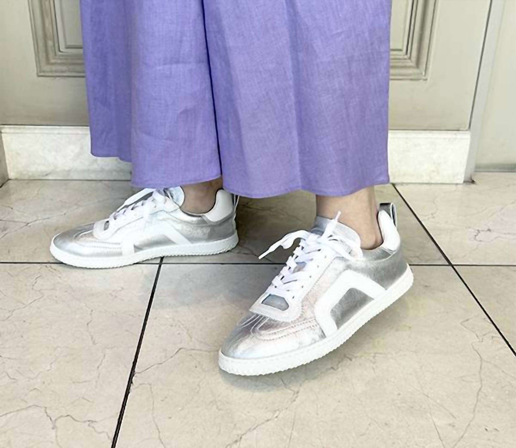 PIERRE HARDY Women's Start Sneakers in metallic silver white - women's sneaker - detail view