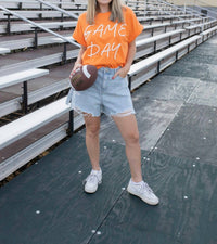LE LIS Wake Up It's Gameday Rope Top in orange - women's t-shirt