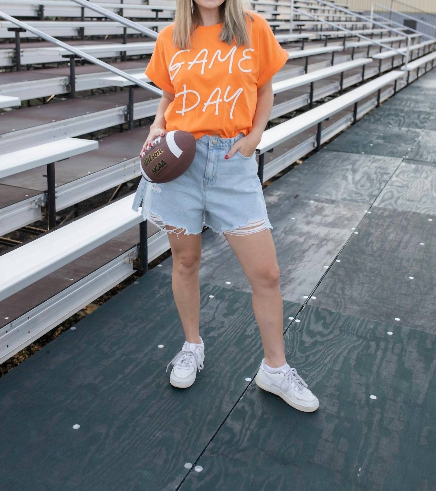 LE LIS Wake Up It's Gameday Rope Top in orange - women's t-shirt
