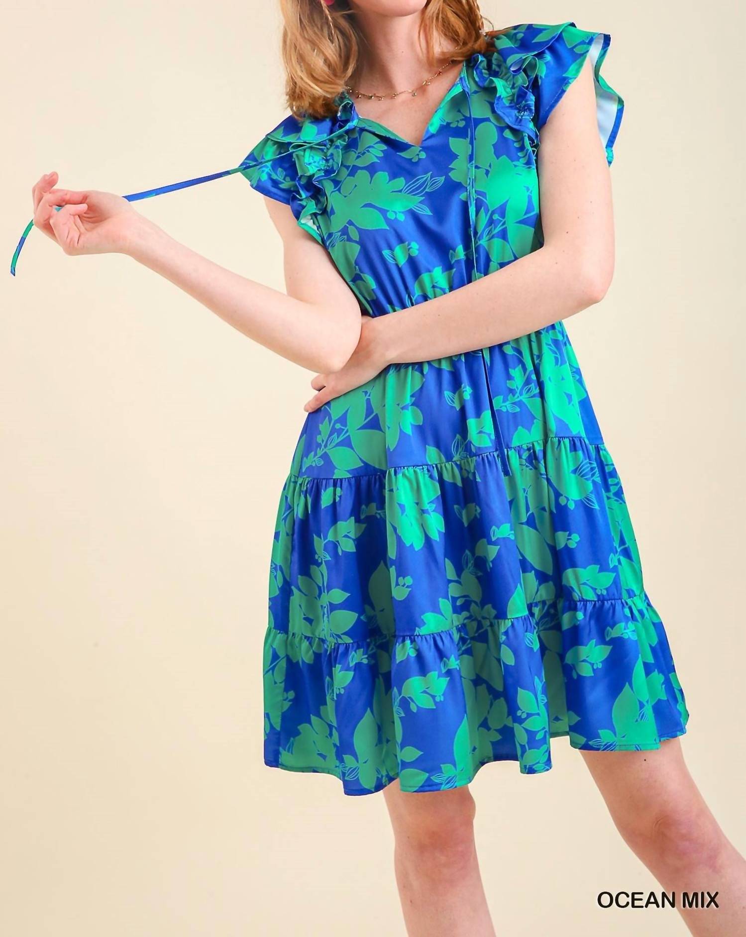 Umgee - Satin Floral Tiered Dress