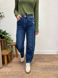 VERVET BY FLYING MONKEY High Rise Barrel Jeans in dark wash - women's jeans