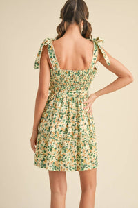 Merci - Cherries Crochet Lace Trim Tie Strap Tiered Mini Dress