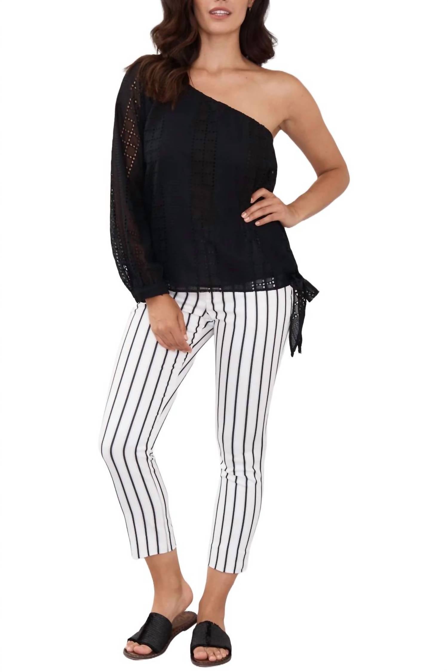 Peace Of Cloth - Banded Waist Stripe Pattern Pant
