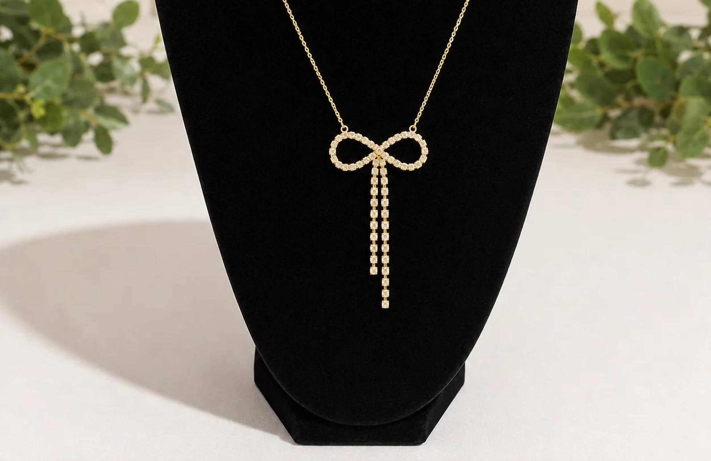 Ellison+Young - Women's Dainty Rhinestone Bow Drop Necklace