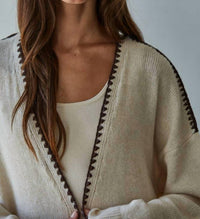 By Together Knit Stitch Sweater Top in light beige - women's cardigan - alternate view