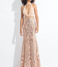 Rachel Allan - Plunging Neckline Sequin Prom Dress