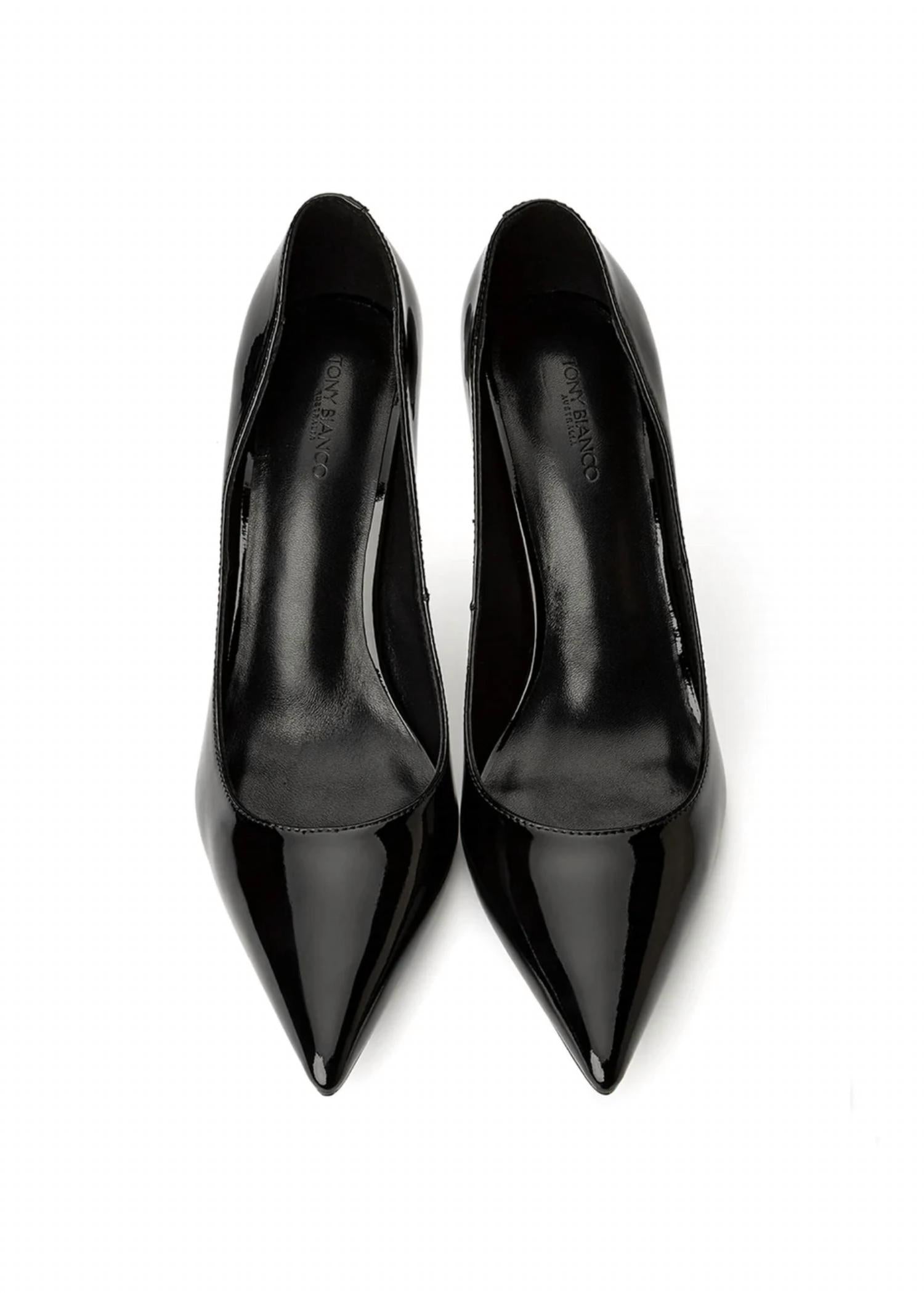 Tony Bianco Women's Anja Pointed Toe Heel in black patent - women's heels - detail view