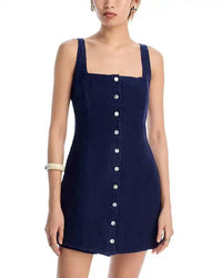 Bella Dahl Square Neck Button Front Mini Dress in navy - women's dress