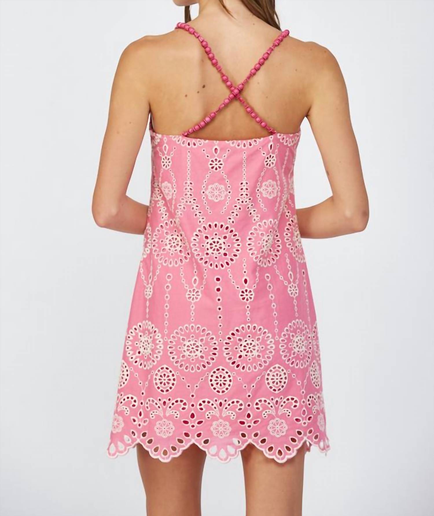 Fate - Beaded Strap Scallop Edge Eyelet Lace Dress