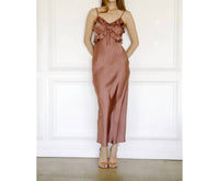 Storia - Women's Satin Ruffled Slip Midi Dress