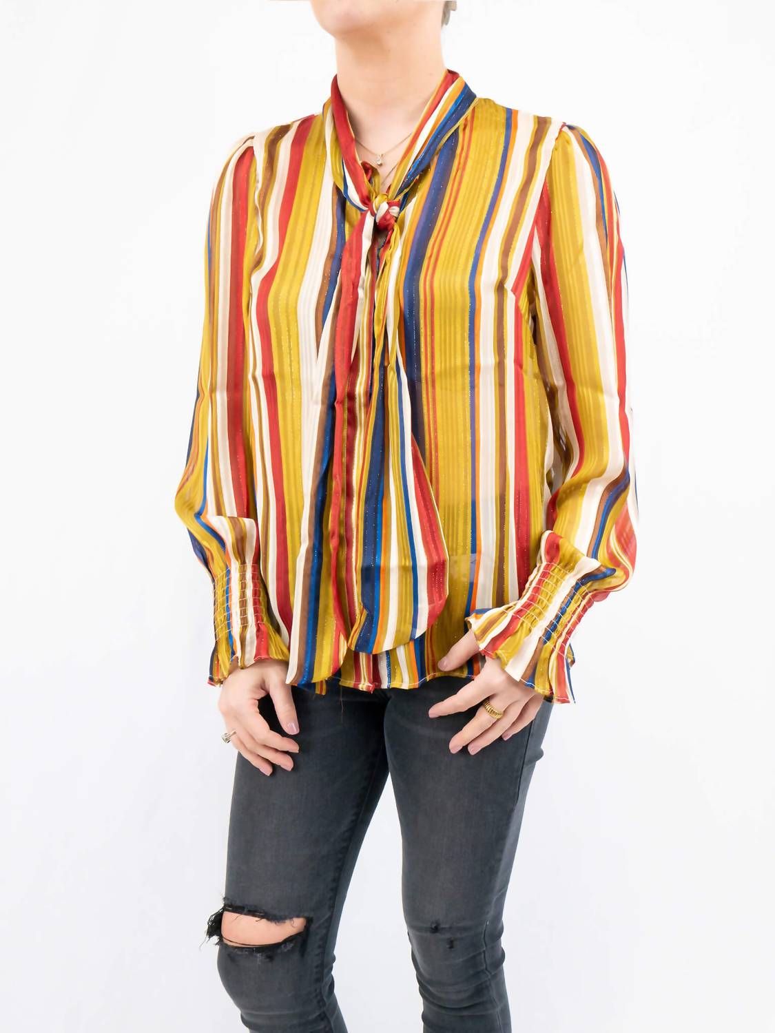 Big Hit Fashion - Stripe Tie Blouse