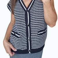 Heart of Pine Striped Button Down Vest in black white - women's jacket