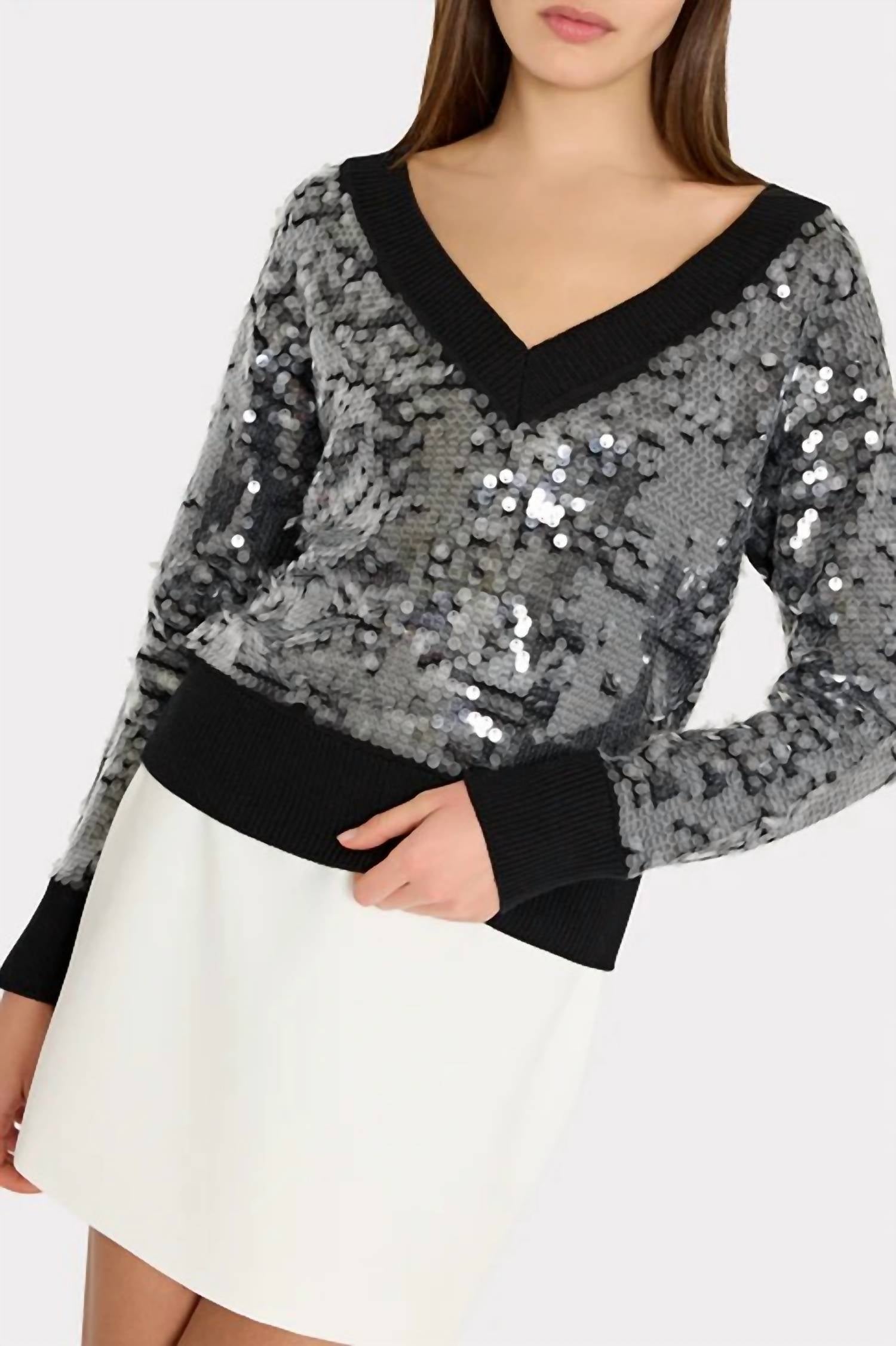 Milly - Ilaria Sequin V-neck Sweater