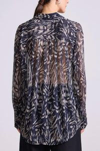 APIECE APART Alva Button Up Shirt in abstract animal midnight - women's shirt - detail view