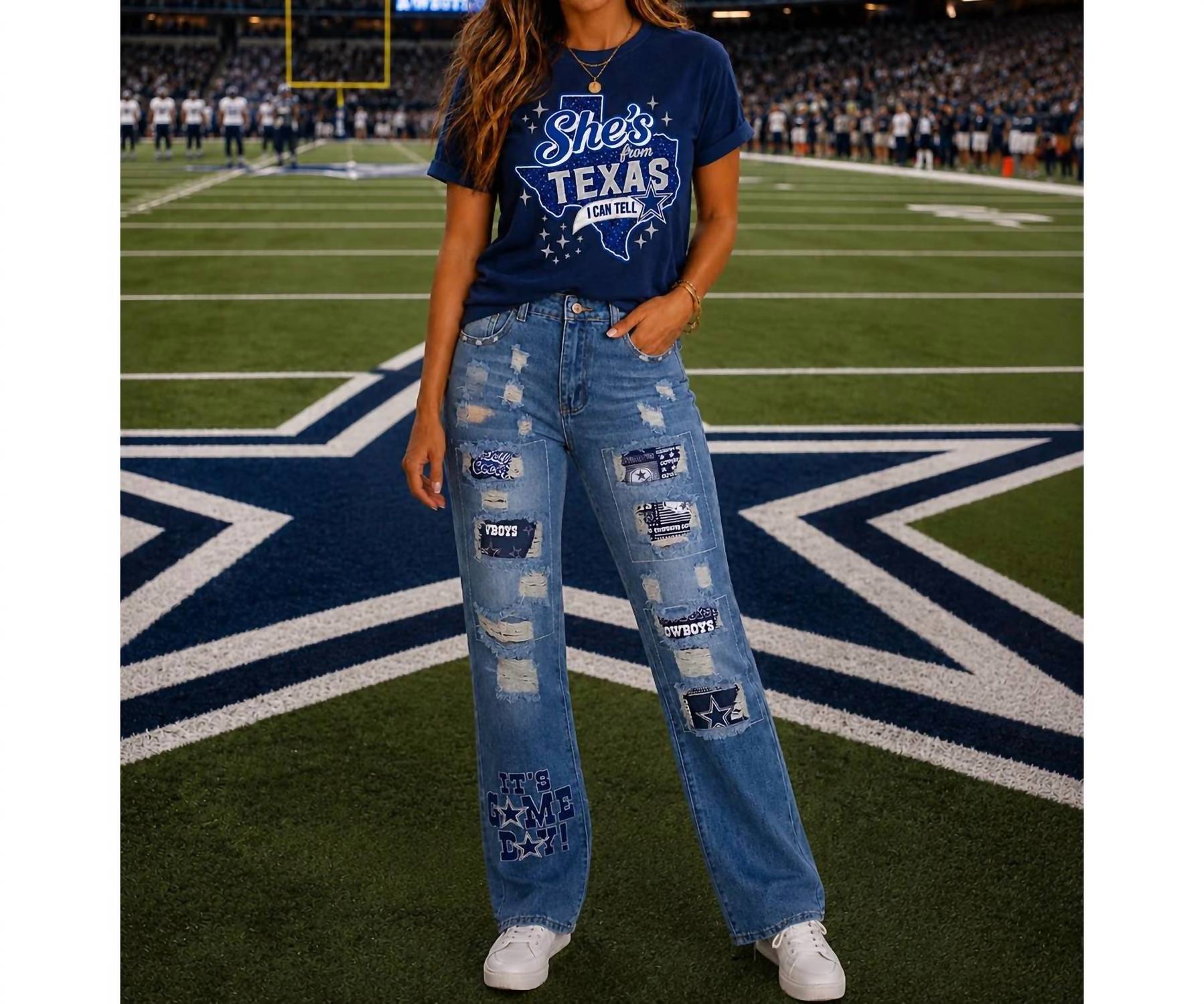 Lovesoft - Dallas Cowboys Distressed Patchwork Straight Leg Jeans