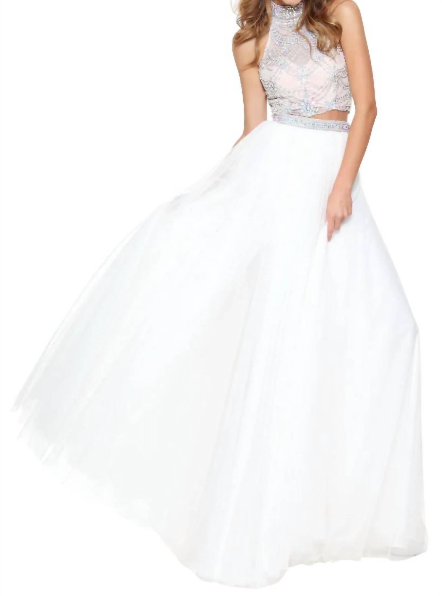 Sherri Hill - Beaded Halter Tulle Skirt Gown