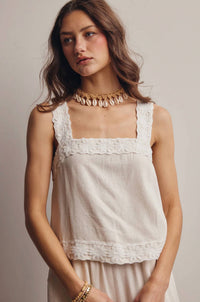 Forte - Embroidered Square-neck Tank & Pants Set