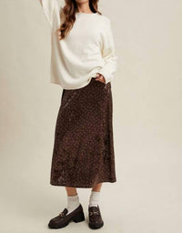 WISHLIST Velvet Floral Midi Skirt in brown - women's skirt