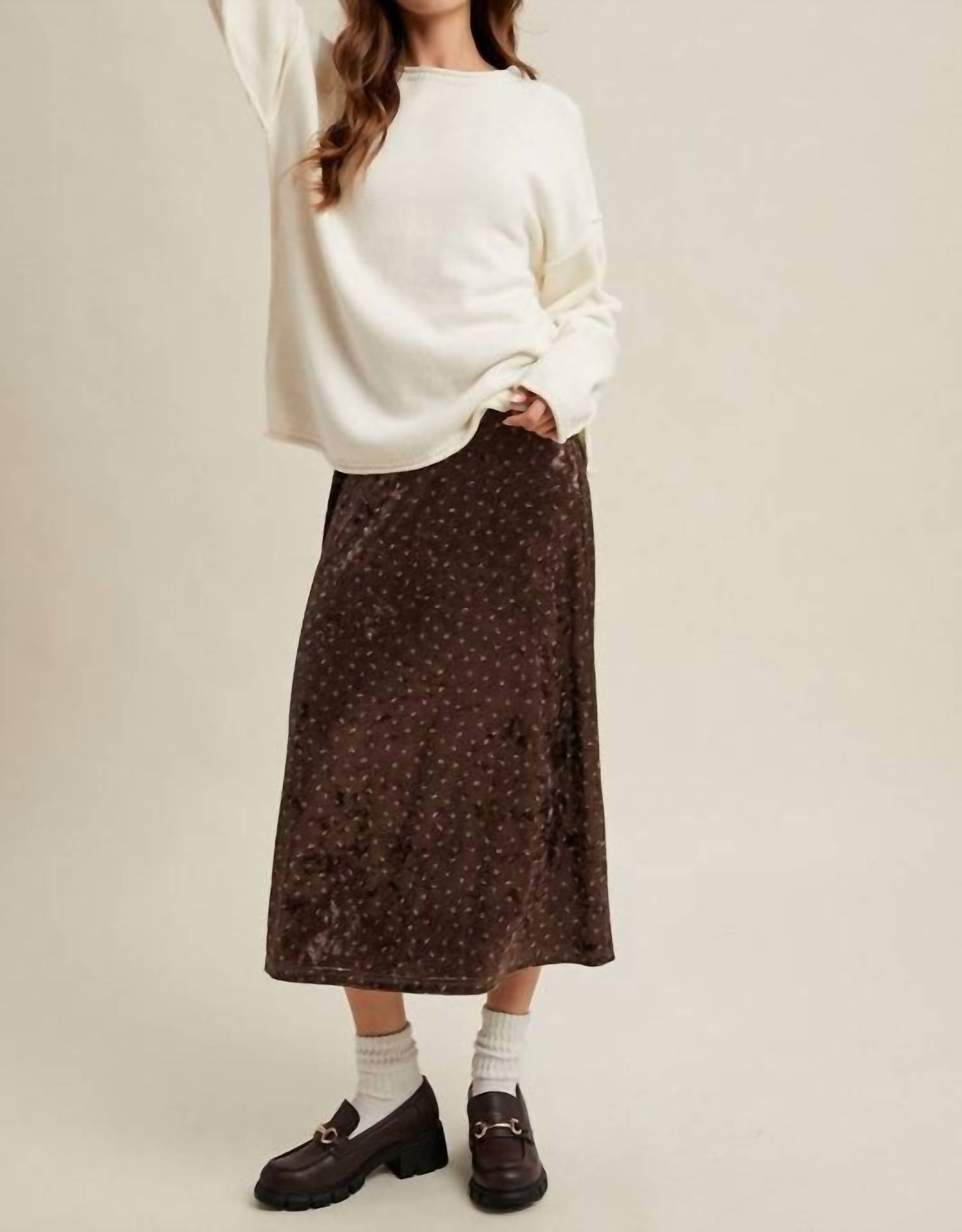 WISHLIST Velvet Floral Midi Skirt in brown - women's skirt