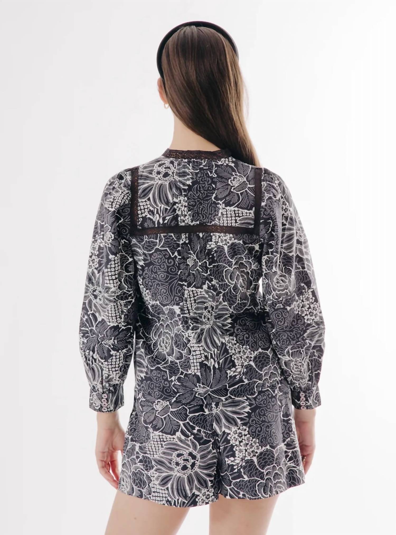 LOVE THE LABEL Pearl Top in posada floral print - women's blouse - detail view