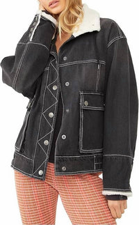 Free People - Ariel Cozy Denim Bomber Jacket