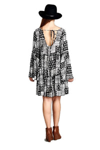 Velzera - Multi-pattern Bell Sleeve Mini Dress