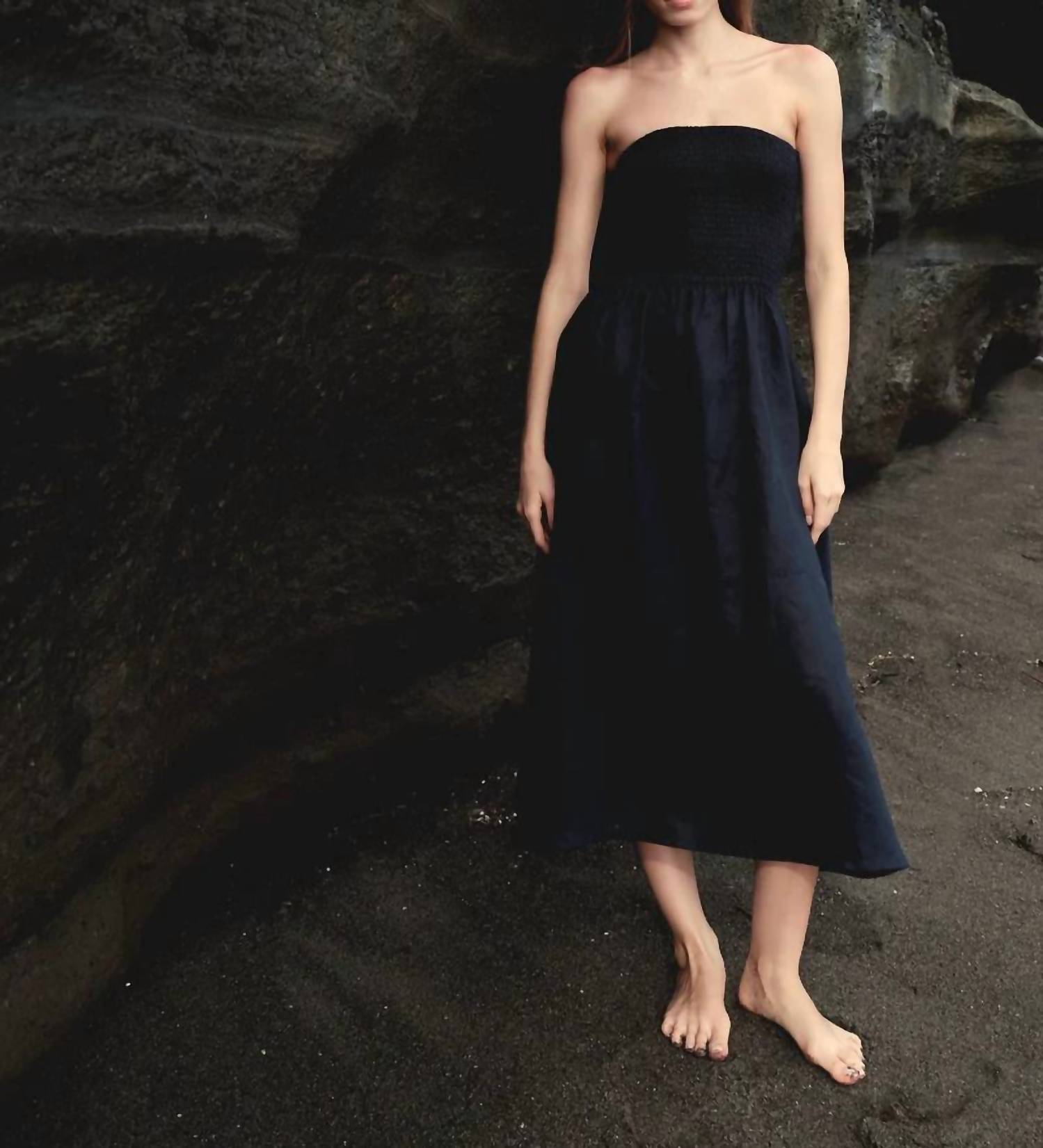 Nary - Shirred Linen Tube Midi Dress