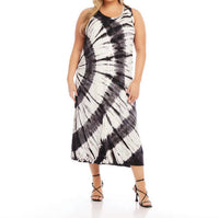 Karen Kane Women's Melissa Midi Tie Dye Dress - Curvy in black and white - women's dress