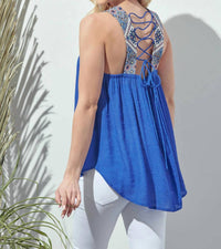 Doe And Rae - Jacquard Strap Lace Up Back Top