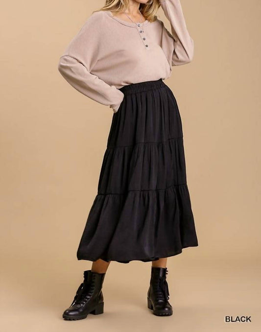Umgee - Elastic Waist Band Tiered Skirt With Lining