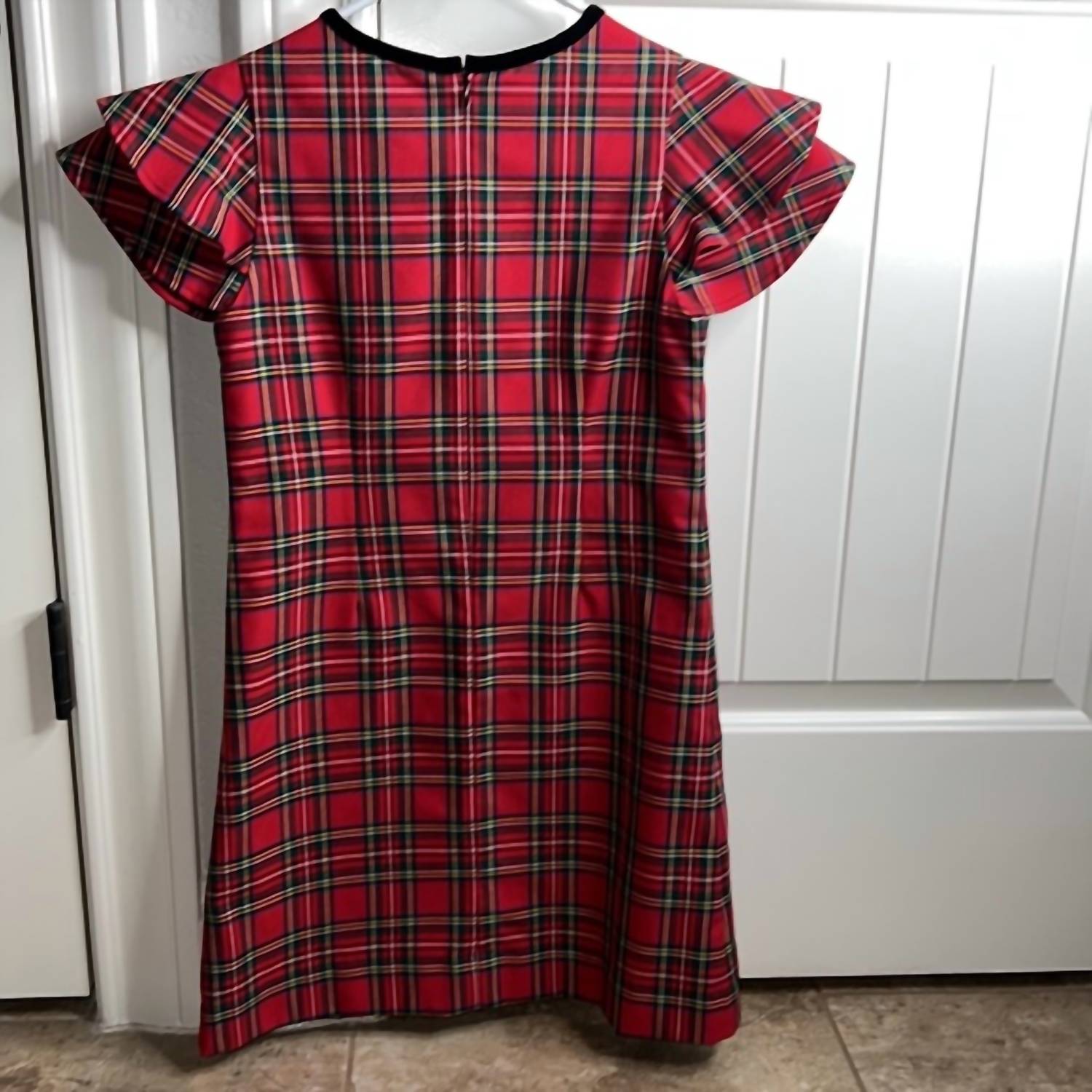 Florence Eiseman Kid's Flutter Sleeve Dress in tartan plaid - kids' dress - detail view