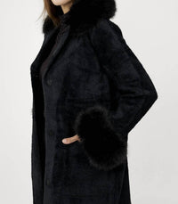Joseph Ribkoff Faux Fur Trim Shawl Coat in black - women's jacket - alternate view