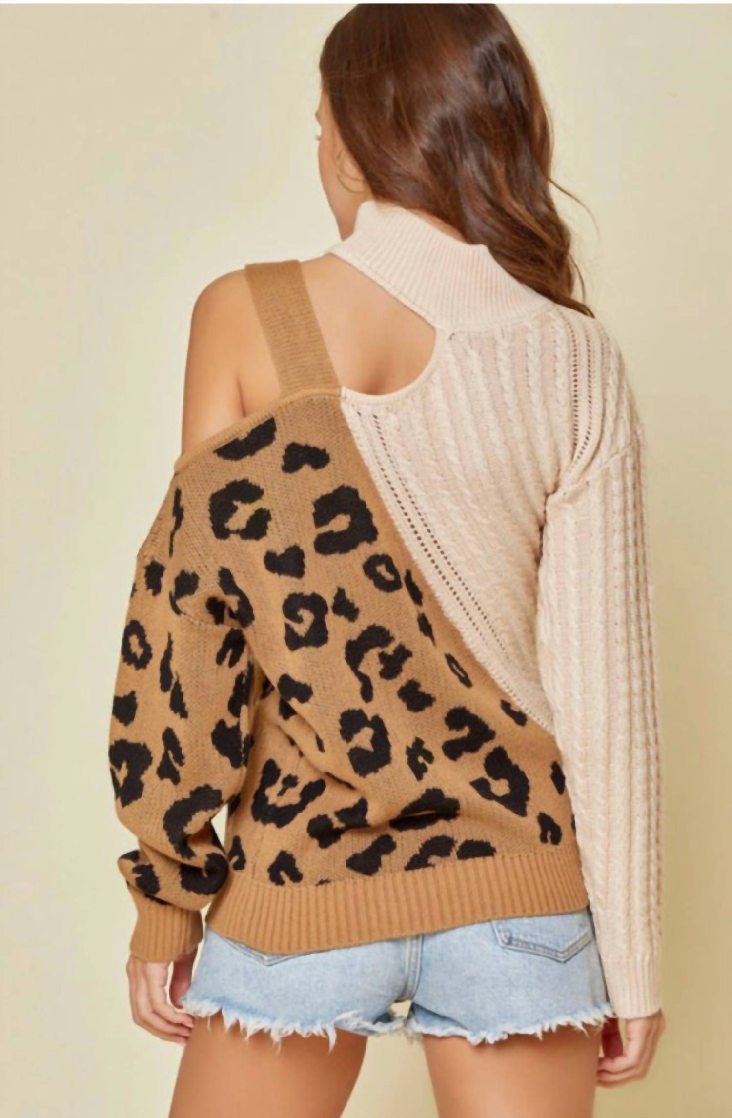 ANDREE BY UNIT Amber Buckle Sweater in white and tan - women's sweater - detail view