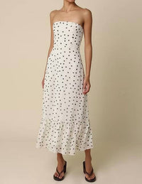 Olivaceous - Polka Dot Strapless Maxi Dress