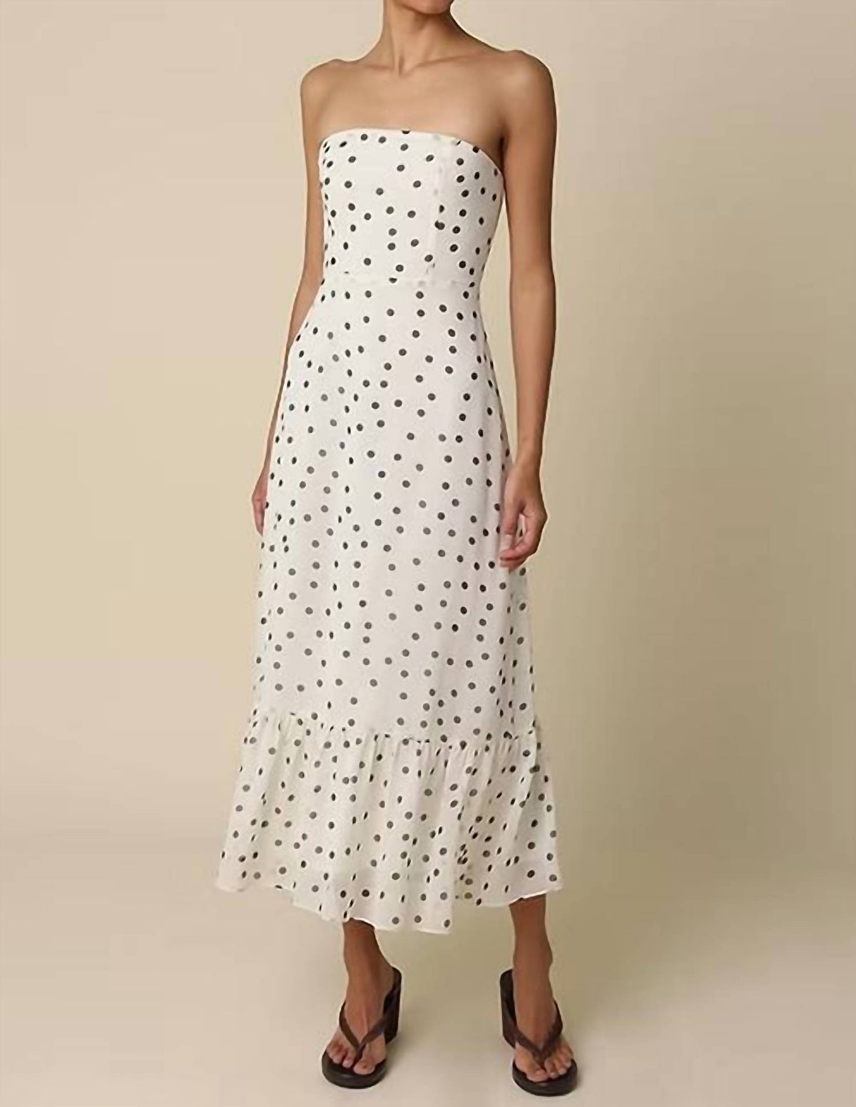 Olivaceous - Polka Dot Strapless Maxi Dress