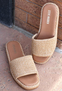 STEVE MADDEN Women's Boardwalk Espadrille Slide Sandal in natural raffia - women's sandal - detail view