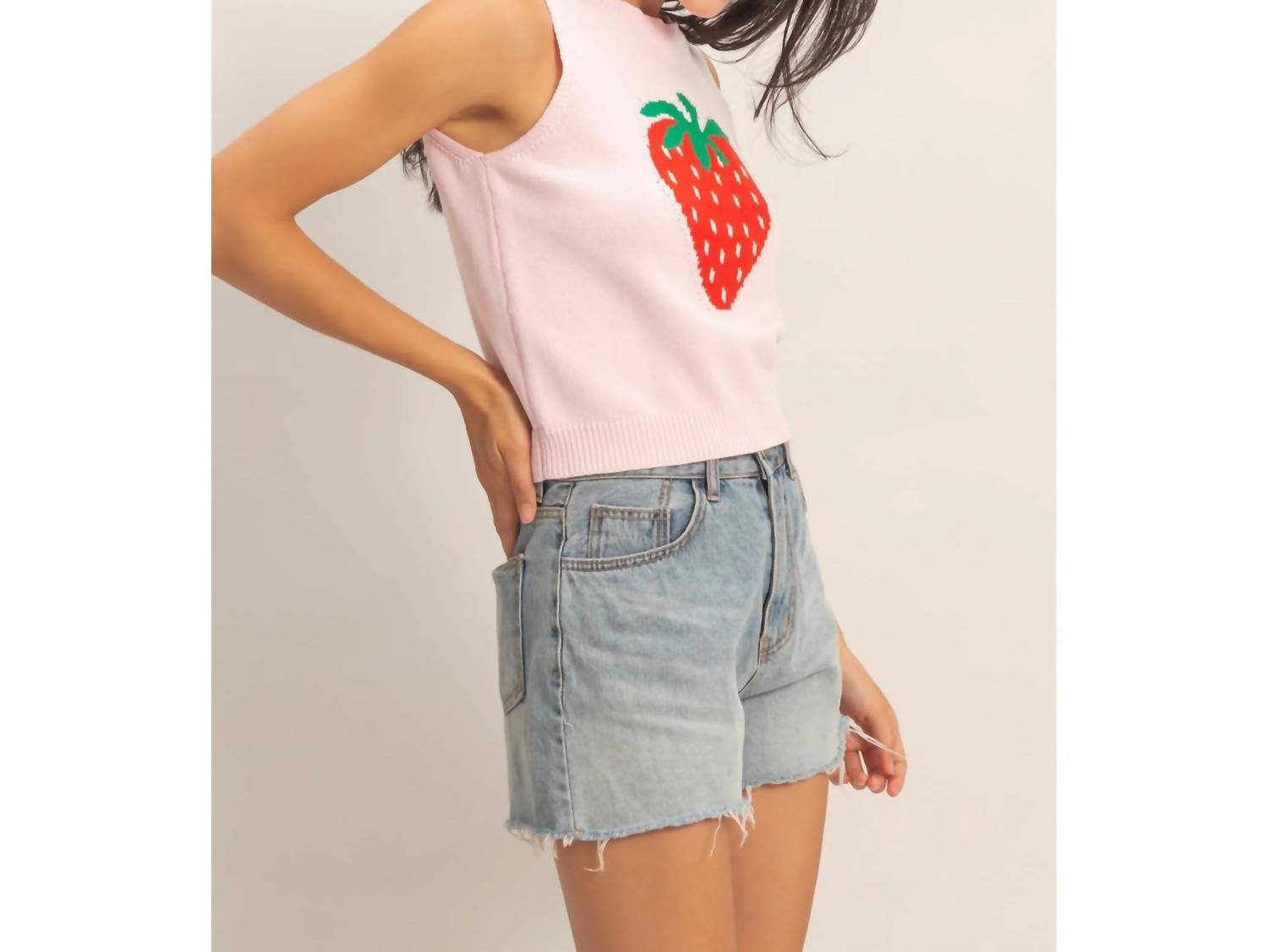 Double Zero - Strawberry Sleeveless Knit Top