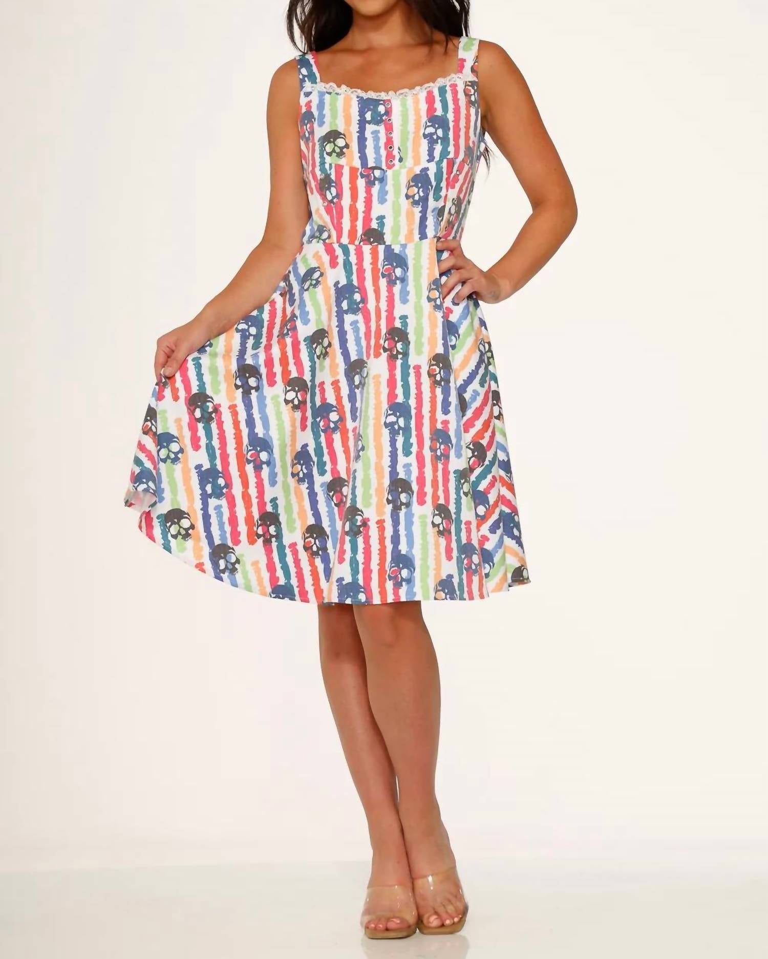 Orchid Bloom - Skulls Rainbow Swing Dress