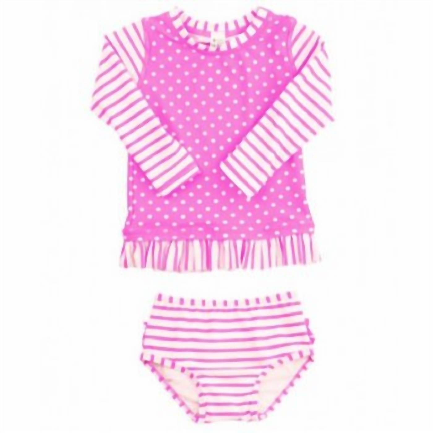 Rufflebutts - Stripe and Dot Rash Guard Swim Suit