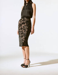Joseph Ribkoff - Sequin Floral Pull-on Mesh Pencil Skirt