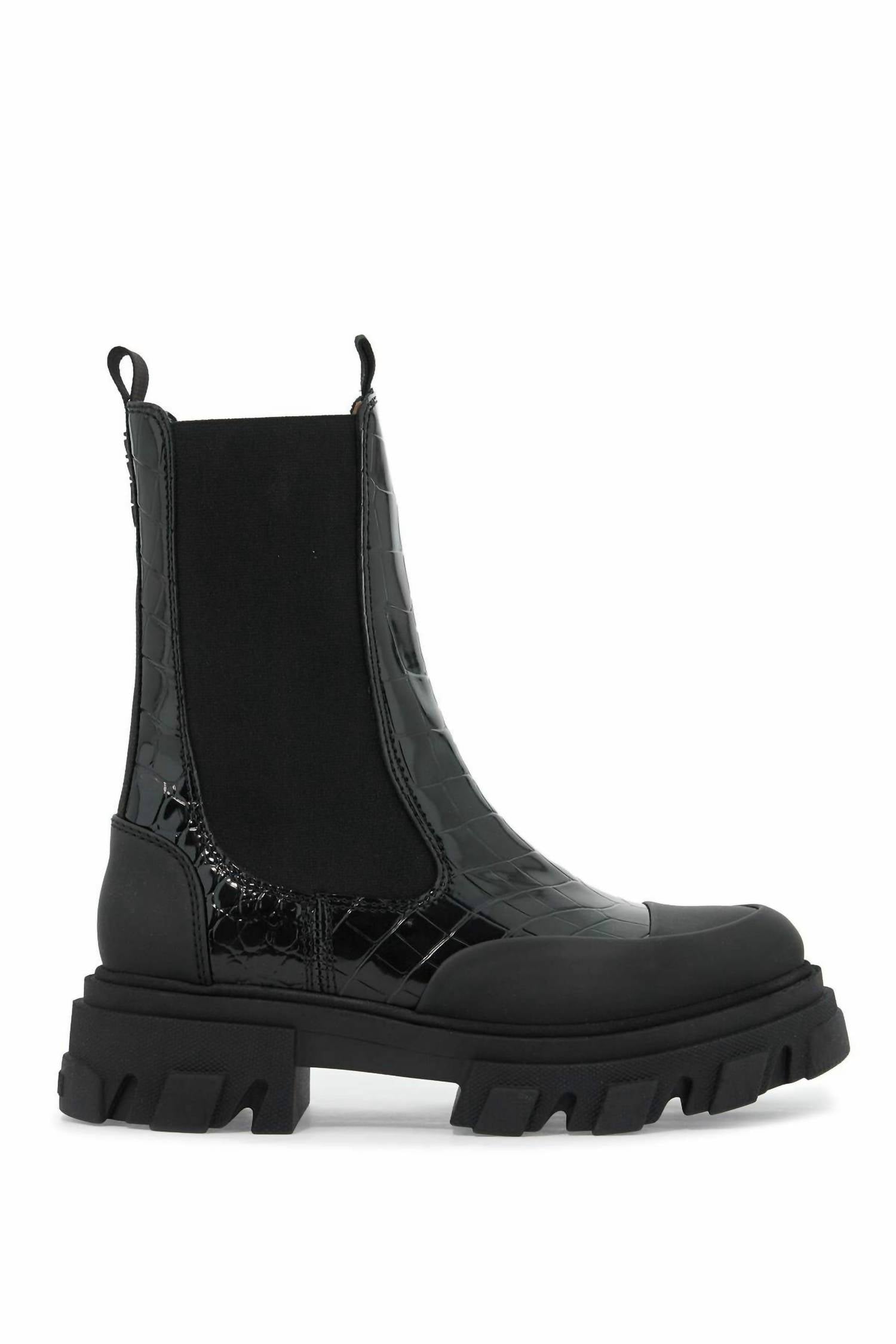 Ganni - Women's Cleated Mid Chelsea Naplack Croco Boots