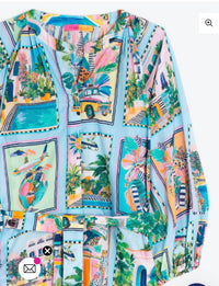 Vilagallo Sole Voila Print Dress in turquoise print - women's dress - alternate view