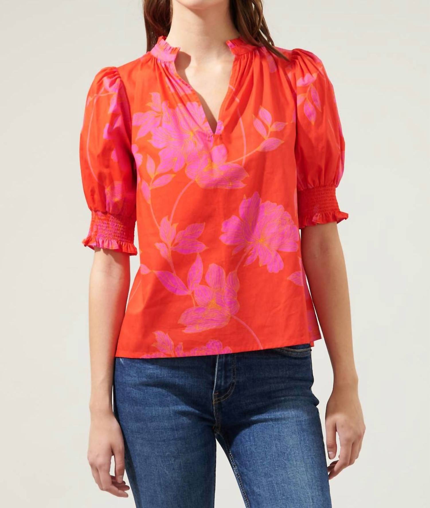 Sugarlips - Maylene Mile Floral Split Neck Top