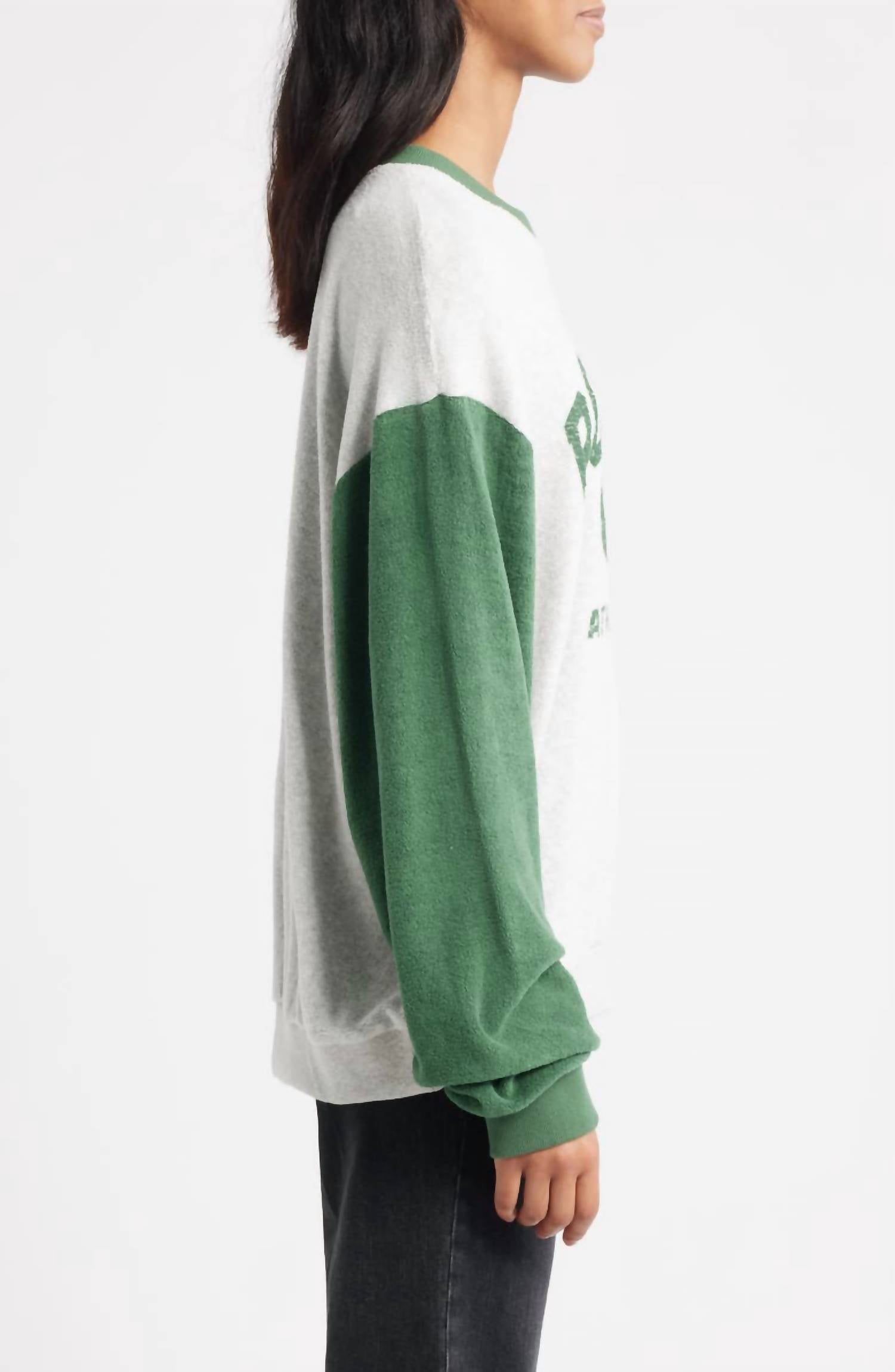 BOYS LIE Athletics Kara Crewneck Sweatshirt in grey green - women's top - detail view