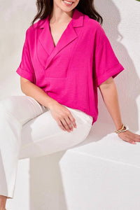 Tribal - Lapel Collar V-neck Short Sleeve Shirt