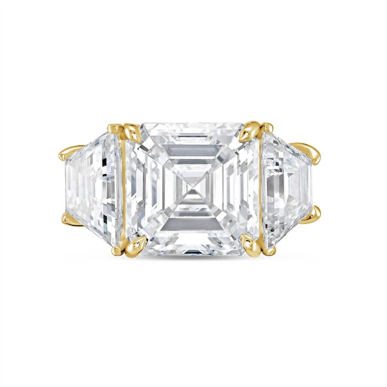 Diana M Jewels - 4.00cts Asscher-cut Lab-grown Diamond Ring With 0.60cts Trapezoid Side Stones